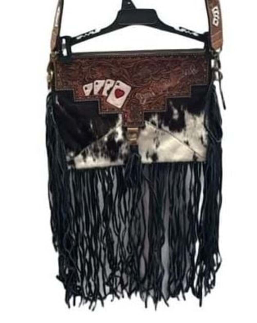 Haute Southern Hyde Cowboys And Rodeos Tooled Leather Cowhide Fringe Crossbody B